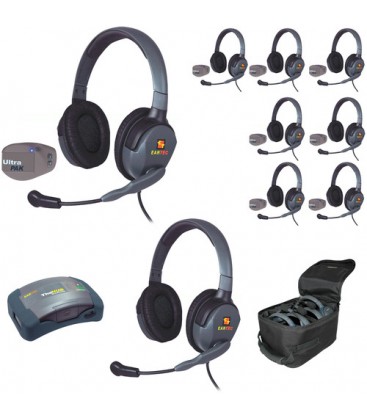 Eartec UPMX4GD9 - 1 HUB, 8 UltraPAK & 9 Max 4G Double Headsets